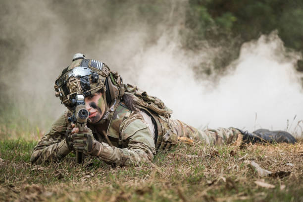 United States Army rangers during the military operation stock photo
