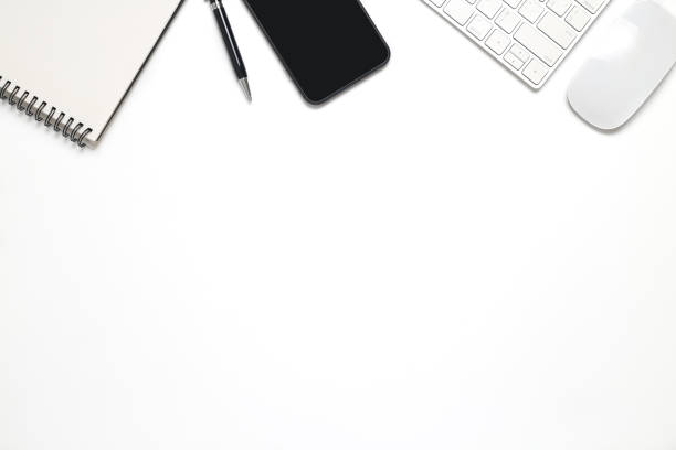 istock Top View office desk with computer,office supplies with copy space 1257132415