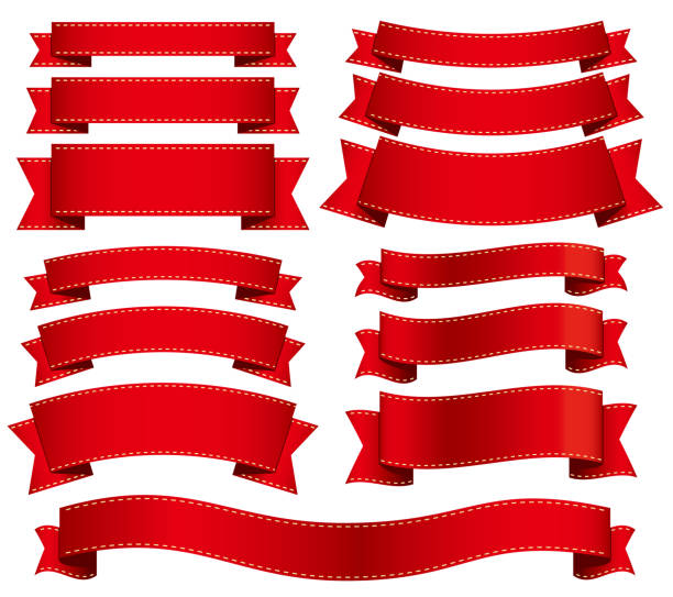 şerit seti kırmızı gradasyon - red ribbon stock illustrations