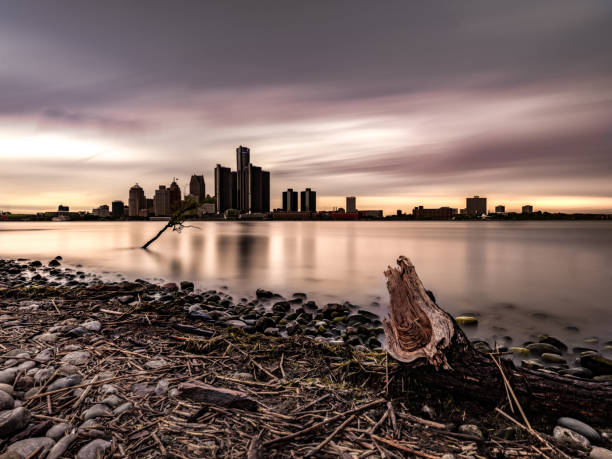 istock Detroit, Michigan - Long Exposure at Dusk 1257133693