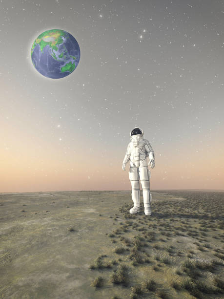 istock Astronaut on field with the earth globe behind in the sky . This is a 3d render illustration . 1257137170