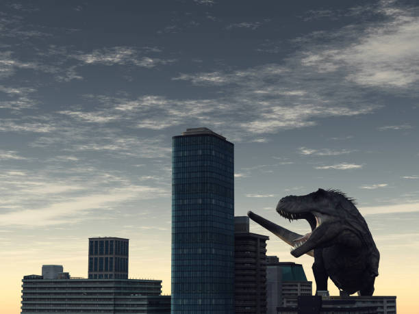 istock T rex in the city . This is a 3d render illustration . 1257138261