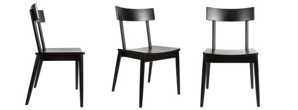 istock Set of three black wooden chairs in different view angles 1257145602