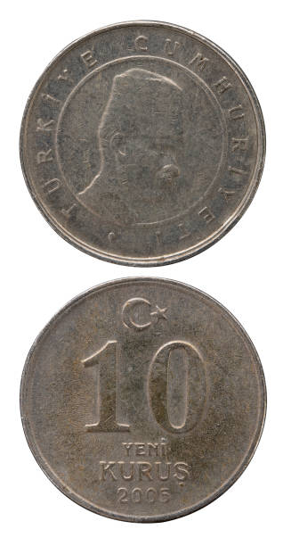 istock Turkish 10 New Kurus Coins Isolated On White 1257148646