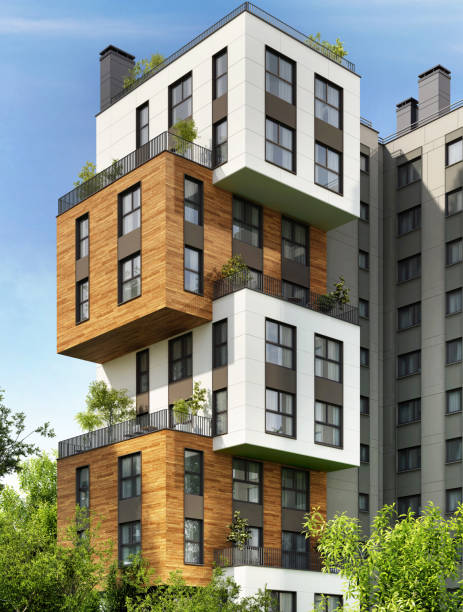 modern residential building - apartment sky housing project building exterior imagens e fotografias de stock