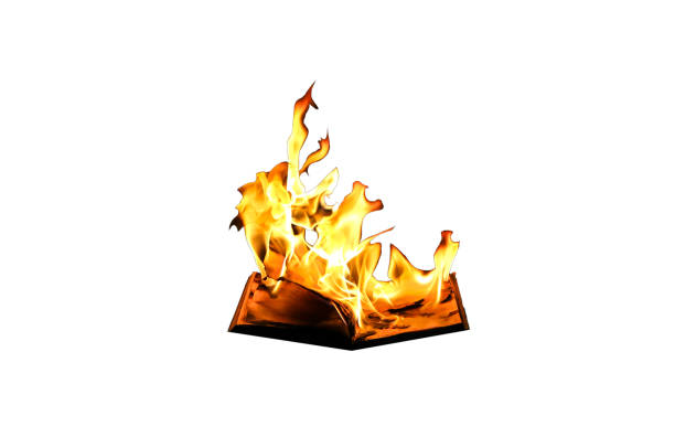 Burning book on fire at night. People don't like reading. Intellectual problems. Isolated on white background. Burning book on fire at night. People don't like reading. Intellectual problems. Isolated on white background. book burning photos stock pictures, royalty-free photos & images