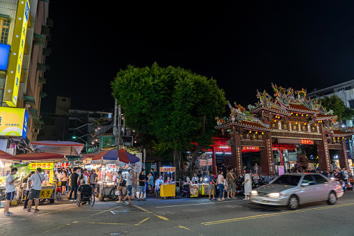 Fengyuan Miao Tung Night Market, famous travel destination. People can seen walking and exploring around it. Big part of Taiwanese culture. Fengyuan District, Taichung city, Taiwan