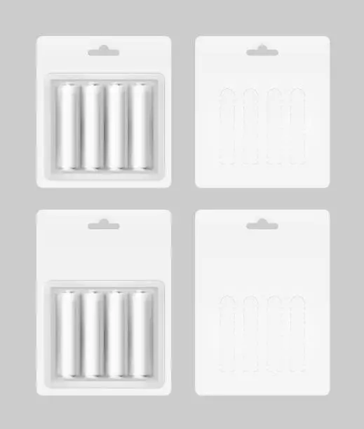 Vector illustration of Set of Four White Batteries in Blister Packed