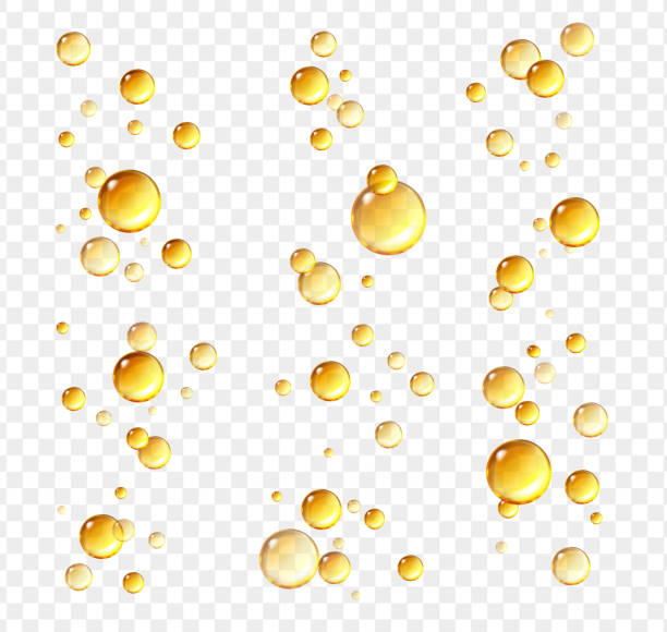 ilustrações de stock, clip art, desenhos animados e ícones de golden oil bubbles. realistic oil drops, cosmetic - fatty acid