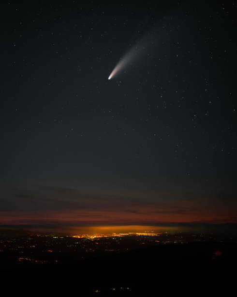 Comet C2020F3 Neowise captured over the city of Lugo stock photo