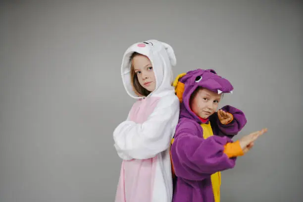 Photo of two girls dressed as rabbit and dragon posing