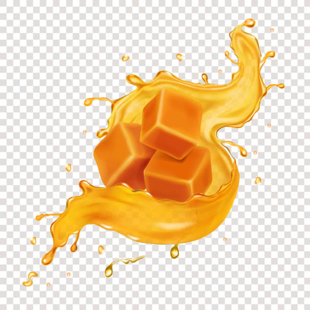 istock Caramel or honey splash, slices pieces of caramel 1257161441