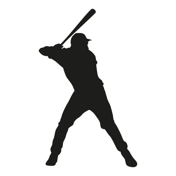 sylwetka wektora baseballisty. ikona izolowanego ciasta - playing baseball white background action stock illustrations