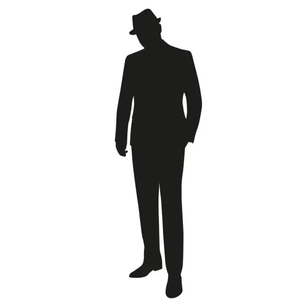 Vector illustration of Man in hat, vector isolated silhouette