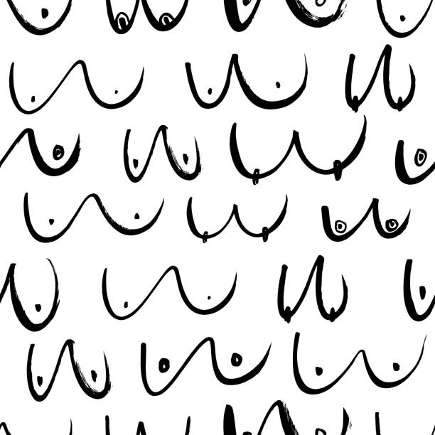 Linear breast vector seamless pattern. Feminist pattern in doodle style. Tits, boobs, breast outlined ink illustration. Linear breast vector seamless pattern. Feminist pattern in doodle style. Tits, boobs, breast outlined ink illustration. Woman design, female graphic elements. Girl power or breast cancer concept. bare bosom pic stock illustrations