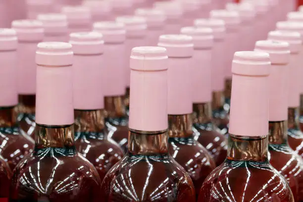 Liquor store, pink wine production concept