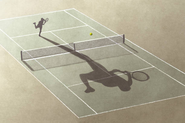 man playing tennis with his shadow, surreal abstract concept