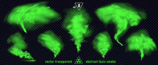 透明な背景に分離された緑の煙セット8。マジックミストクラウド、化学有毒ガス、蒸気波、緑色の悪臭の現実的なセット。リアルなイラスト。ベクトルeps10 - toxic substance smoke abstract green点のイラスト素材／クリップアート素材／マンガ素材／アイコン素材