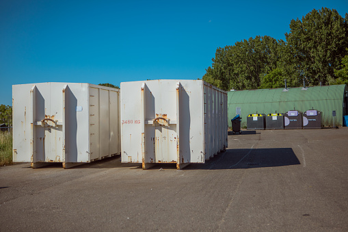 Big Orange Roll Off Dumpster Industrial Waste Management