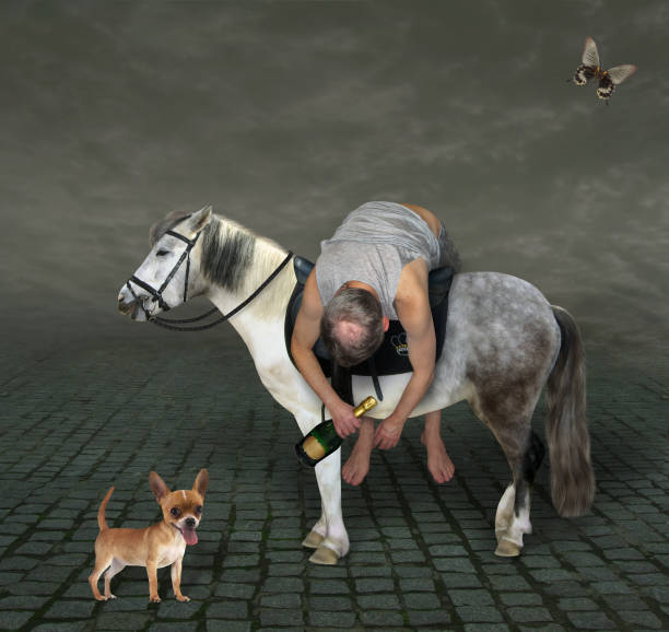 istock Man lying across horse saddle 2 1257172929