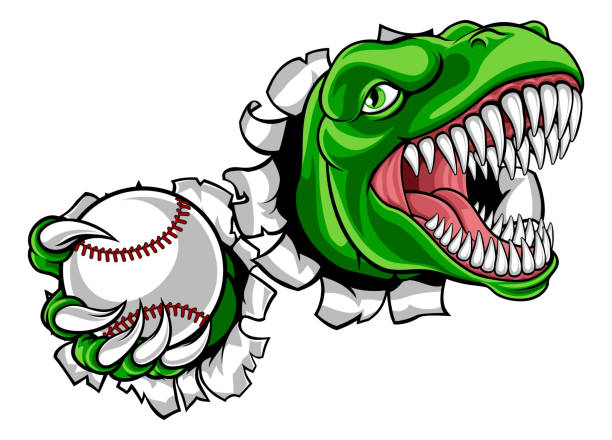 illustrazioni stock, clip art, cartoni animati e icone di tendenza di dinosaur baseball player animal sports mascotte - baseballs baseball breaking broken