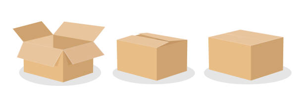 흰색 배경에 갈색 골판지 상자, 열고 닫습니다. 벡터 그림입니다. - cardboard box stock illustrations