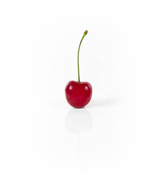 istock Red cherry isolated on a white shiny background 1257180240