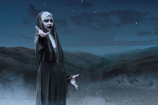 istock Frightening devil nun on the spooky hills 1257180605