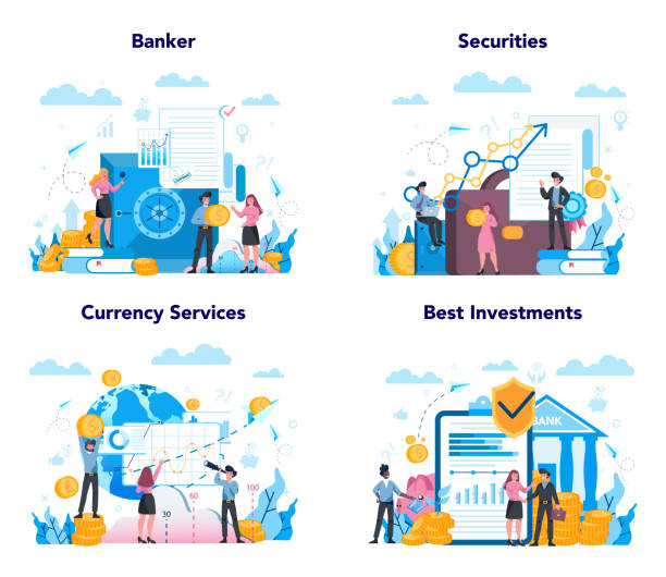 ilustrações, clipart, desenhos animados e ícones de conjunto de conceitos bancários ou bancários. ideia de renda financeira, economia de dinheiro - federal building currency dollar sign commercial activity