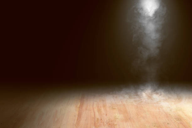 istock Wooden floor with smoke and light 1257182471