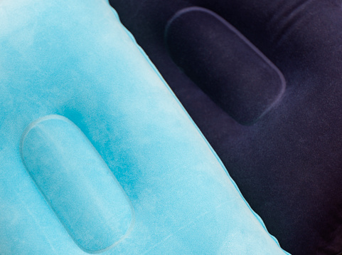 Abstract from blue colored inflatable pillows