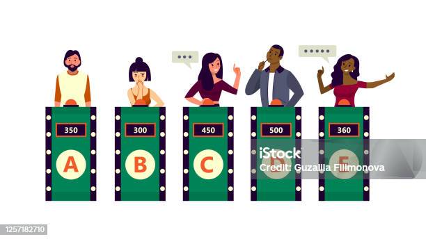 People On The Tv Quiz Show Man With The Biggest Score Answering Stock Illustration - Download Image Now