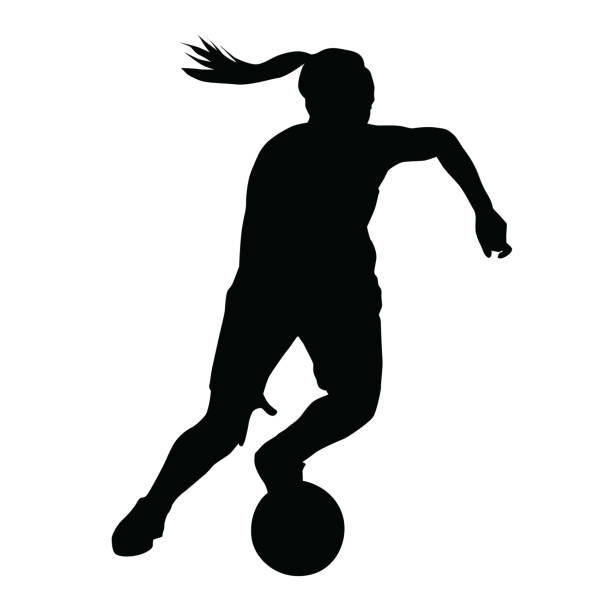 illustrations, cliparts, dessins animés et icônes de silhouette vectorielle de joueur de basket-ball, femme, fille, courant avec la bille - womens basketball