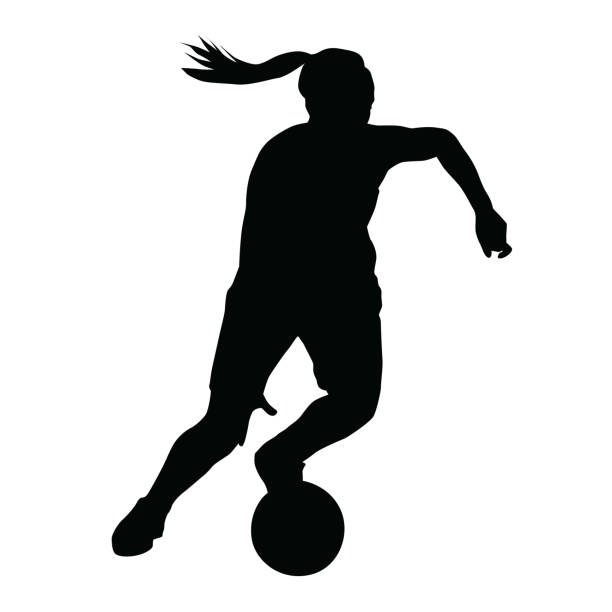 ilustrações, clipart, desenhos animados e ícones de jogador de basquete jogador de vetor silhueta, mulher, menina, correndo com bola - basketball silhouette sport athlete