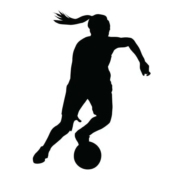 Vector illustration of Basketball player vector silhouette, woman, girl, running with ball