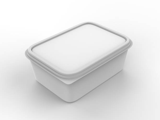 istock Food tray with blank paper label, 3d render illustration. 1257184575