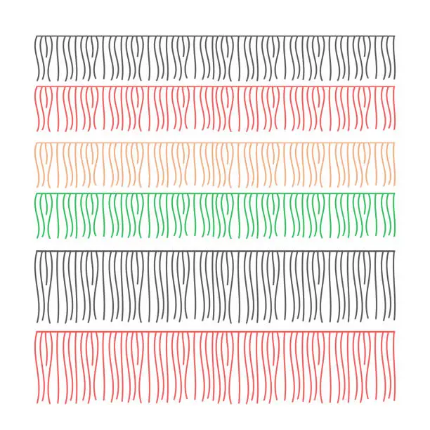 Vector illustration of Fringe rows vector garments component. Brush border tassel, trim