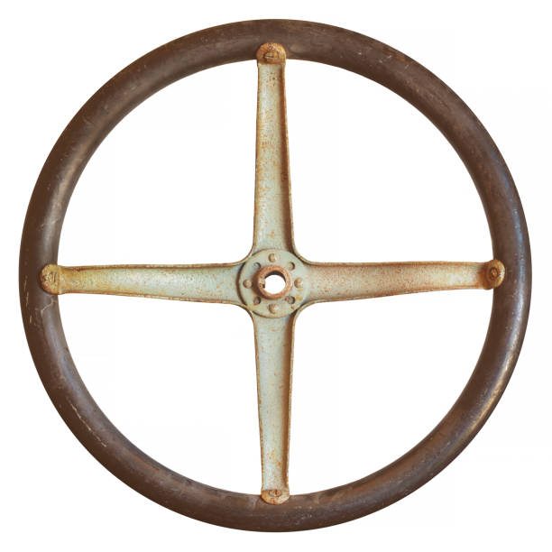 antique wooden car steering wheel isolated on white - collectors car antiquities ancient past imagens e fotografias de stock