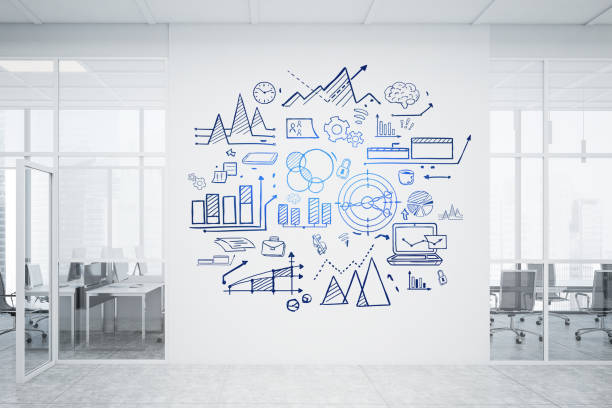 istock Business strategy sketch on white office wall 1257187630