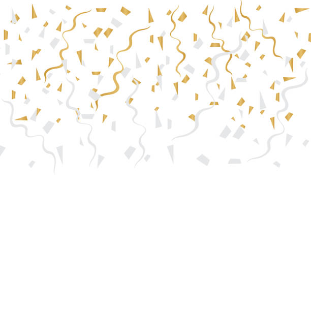 istock Golden Tiny Confetti And Ribbon Falling . Falling shiny golden confetti background 1257187685