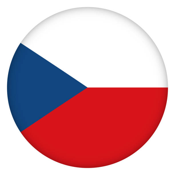 flagge der tschechischen republik rund symbol, abzeichen oder knopf. tschechische sin. symbol. vorlagendesign, vektor-illustration. - tschechische flagge stock-grafiken, -clipart, -cartoons und -symbole
