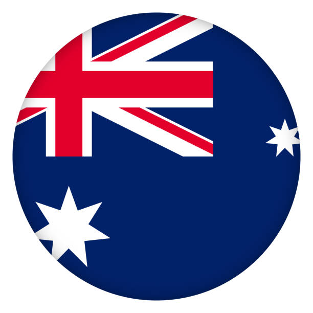 istock Flag of Australia round icon, badge or button. Australian national symbol. Template design, vector illustration. 1257190055