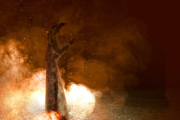 istock Zombie hand with blood and wound with an explosion 1257190199
