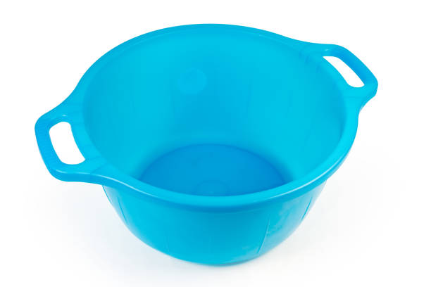 istock Blue plastic household basin on a white background 1257191445