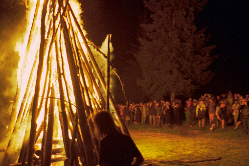 Huge bonfire on festival at night