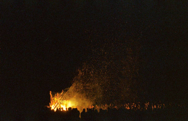 Huge bonfire on festival at night