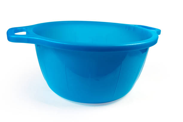 istock Blue plastic household basin on a white background 1257191542