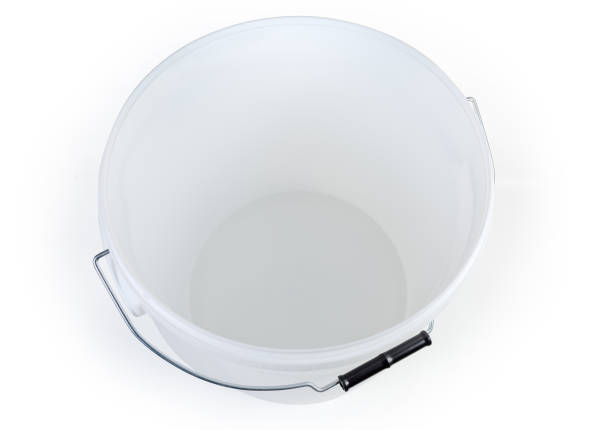 istock Top view of empty white plastic bucket on white background 1257191614