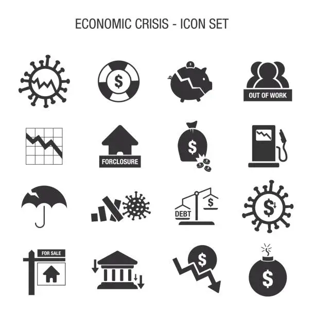 Vector illustration of Economic Crisis Icon Set