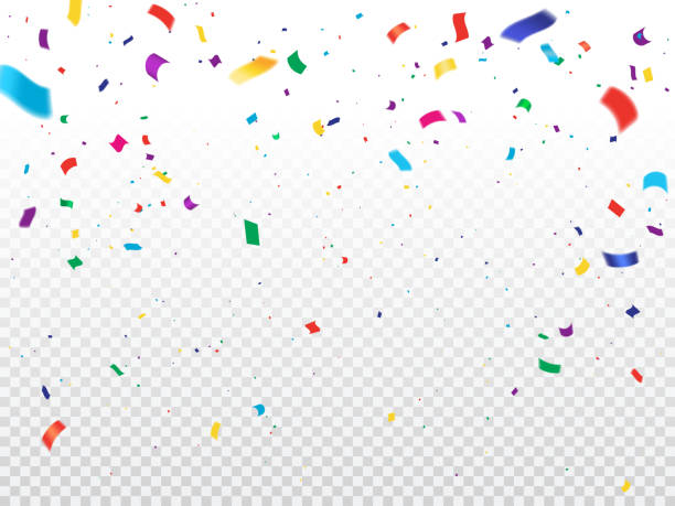 urlaubshintergrund mit fliegendem konfetti - konfetti stock-grafiken, -clipart, -cartoons und -symbole